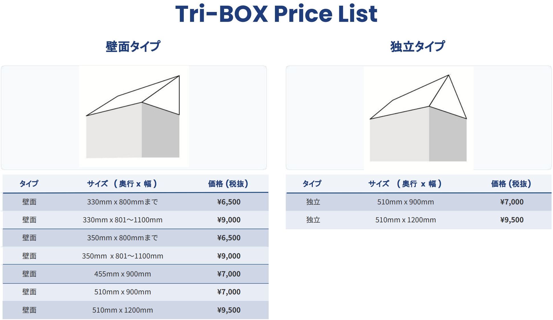 Tri-BOX (トライアングラーボックス) price-list